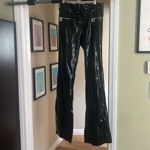 I AM GIA flare pleather lace up double zipper pants